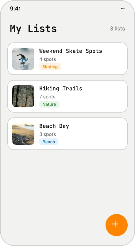 Saved spots lists screen